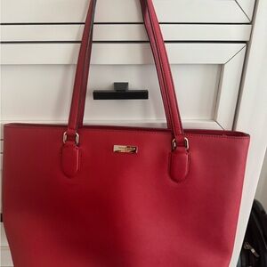 Kate Spade Red Leather Tote with Gold Hardware